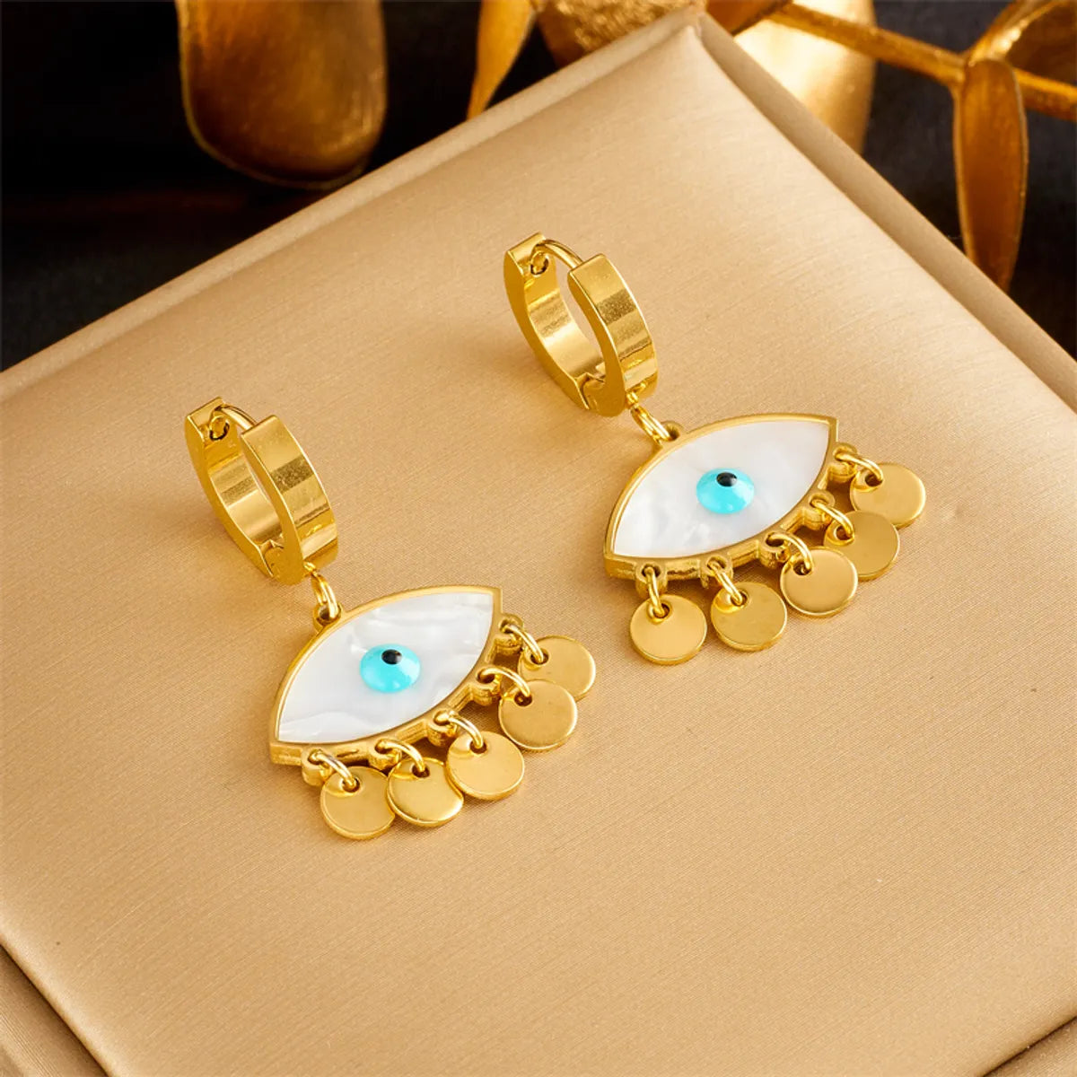 1 Pair Streetwear Eye Plating Titanium Steel 18k Gold Plated Drop Earrings