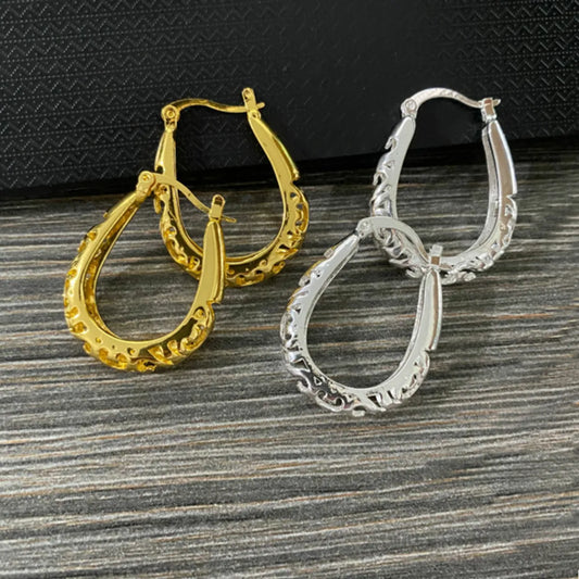 1 Pair Streetwear Flower Metal Hoop Earrings