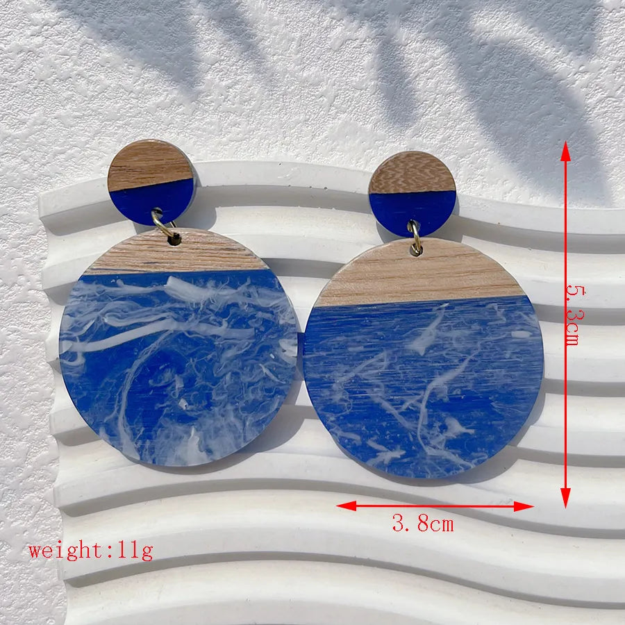 1 Pair Streetwear Geometric Hollow Out Alloy Wood Resin Drop Earrings