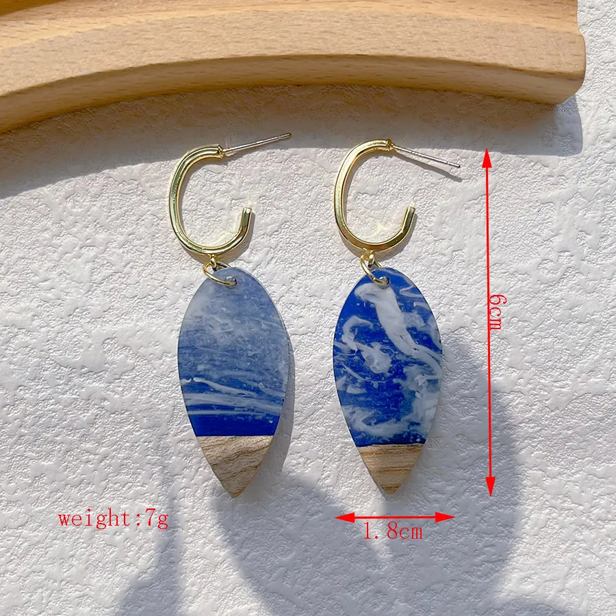 1 Pair Streetwear Geometric Hollow Out Alloy Wood Resin Drop Earrings