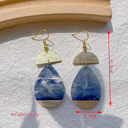 1 Pair Streetwear Geometric Hollow Out Alloy Wood Resin Drop Earrings