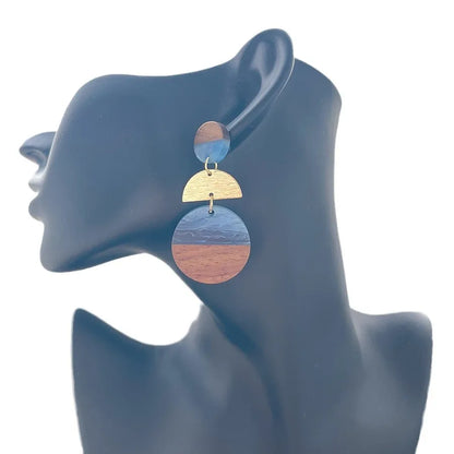 1 Pair Streetwear Geometric Hollow Out Alloy Wood Resin Drop Earrings