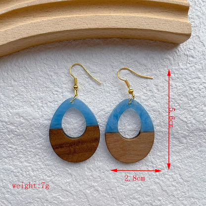 1 Pair Streetwear Geometric Hollow Out Alloy Wood Resin Drop Earrings