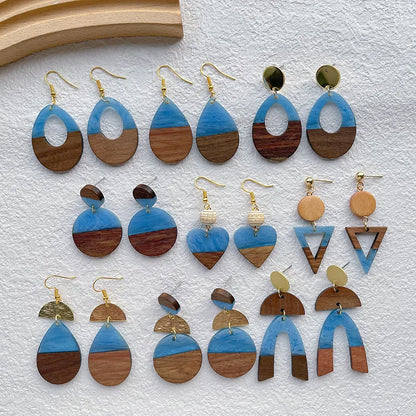 1 Pair Streetwear Geometric Hollow Out Alloy Wood Resin Drop Earrings