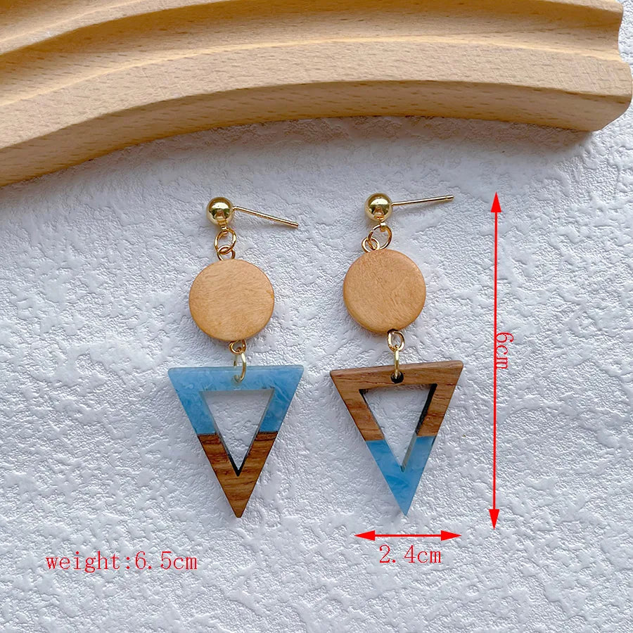 1 Pair Streetwear Geometric Hollow Out Alloy Wood Resin Drop Earrings