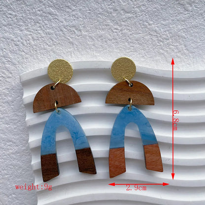 1 Pair Streetwear Geometric Hollow Out Alloy Wood Resin Drop Earrings