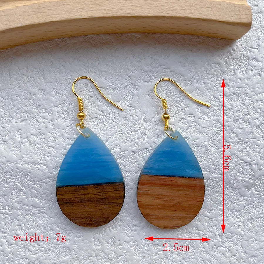 1 Pair Streetwear Geometric Hollow Out Alloy Wood Resin Drop Earrings