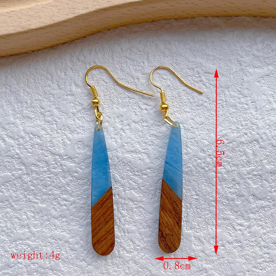 1 Pair Streetwear Geometric Hollow Out Alloy Wood Resin Drop Earrings