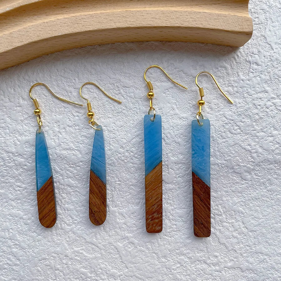 1 Pair Streetwear Geometric Hollow Out Alloy Wood Resin Drop Earrings