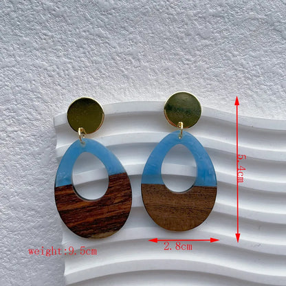 1 Pair Streetwear Geometric Hollow Out Alloy Wood Resin Drop Earrings