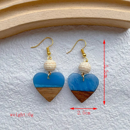 1 Pair Streetwear Geometric Hollow Out Alloy Wood Resin Drop Earrings