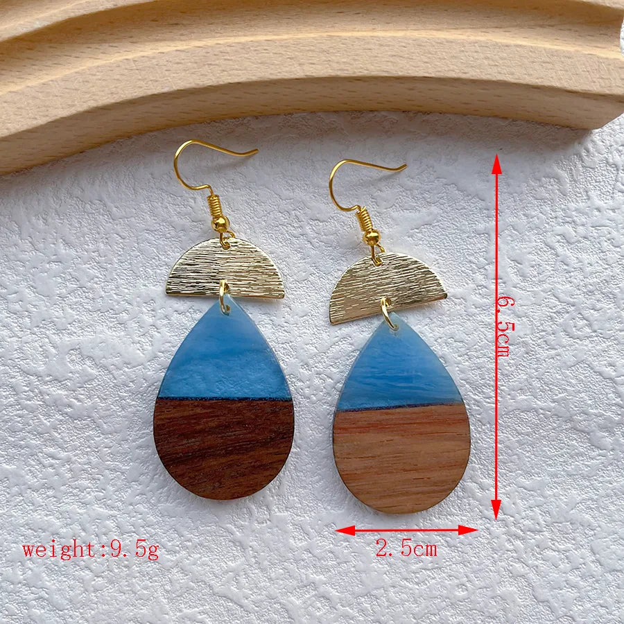 1 Pair Streetwear Geometric Hollow Out Alloy Wood Resin Drop Earrings