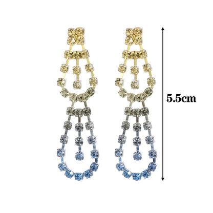 1 Pair Streetwear Gradient Color Plating Inlay Copper Rhinestones Silver Plated Drop Earrings