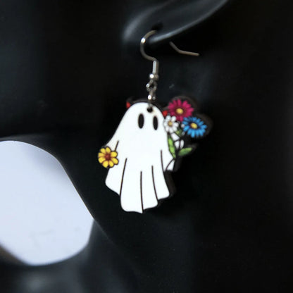 1 Pair Streetwear Halloween Pattern Wood Drop Earrings