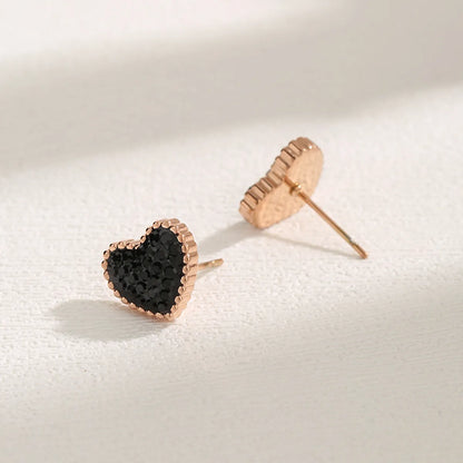 1 Pair Streetwear Heart Shape Inlay Stainless Steel Zircon Rose Gold Plated Ear Studs