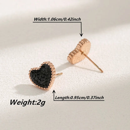 1 Pair Streetwear Heart Shape Inlay Stainless Steel Zircon Rose Gold Plated Ear Studs