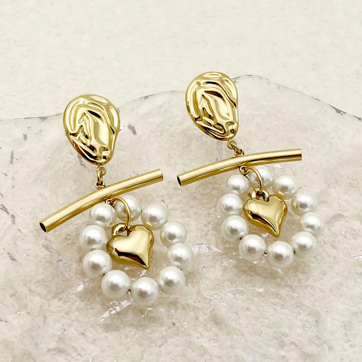 1 Pair Streetwear Heart Shape Polishing Plating Inlay Stainless Steel Pearl Gold Plated Drop Earrings