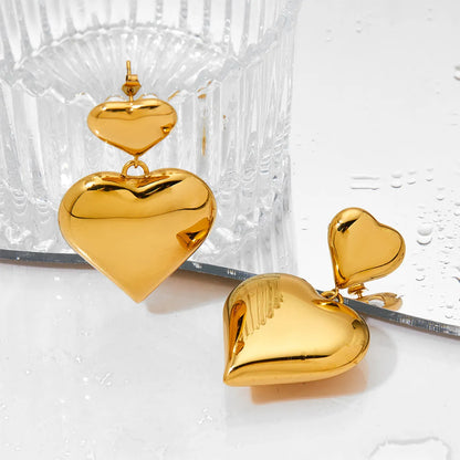 1 Pair Streetwear Heart Shape Polishing Plating Stainless Steel 14k Gold Plated White Gold Plated Gold Plated Drop Earrings