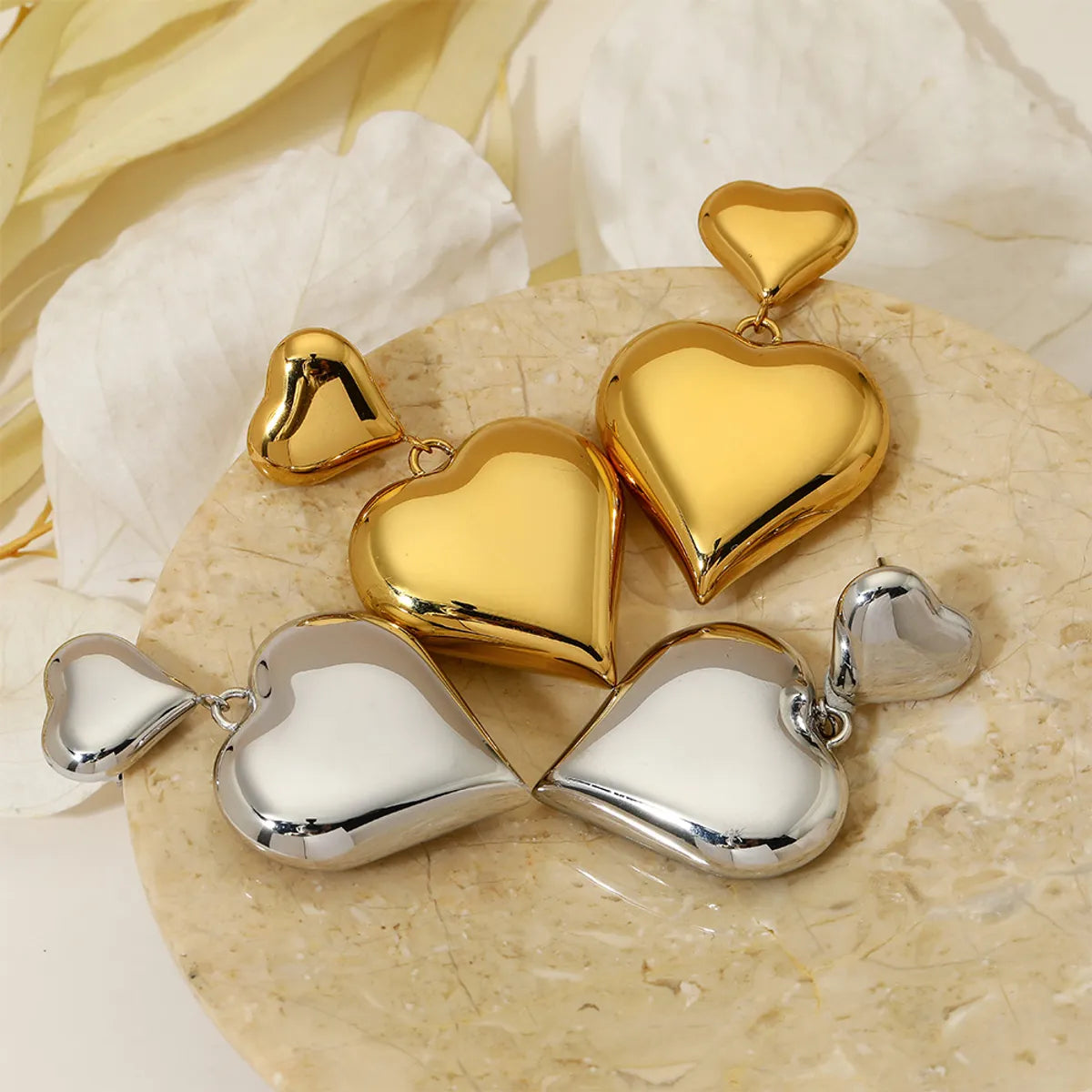 1 Pair Streetwear Heart Shape Polishing Plating Stainless Steel 14k Gold Plated White Gold Plated Gold Plated Drop Earrings