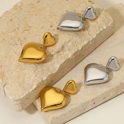 1 Pair Streetwear Heart Shape Polishing Plating Stainless Steel 14k Gold Plated White Gold Plated Gold Plated Drop Earrings