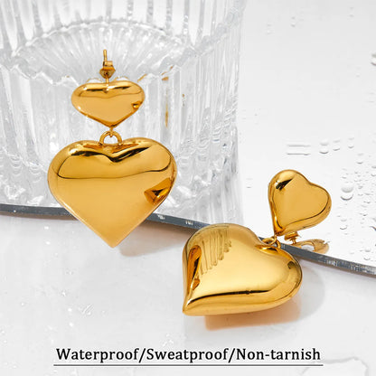 1 Pair Streetwear Heart Shape Polishing Plating Stainless Steel 14k Gold Plated White Gold Plated Gold Plated Drop Earrings