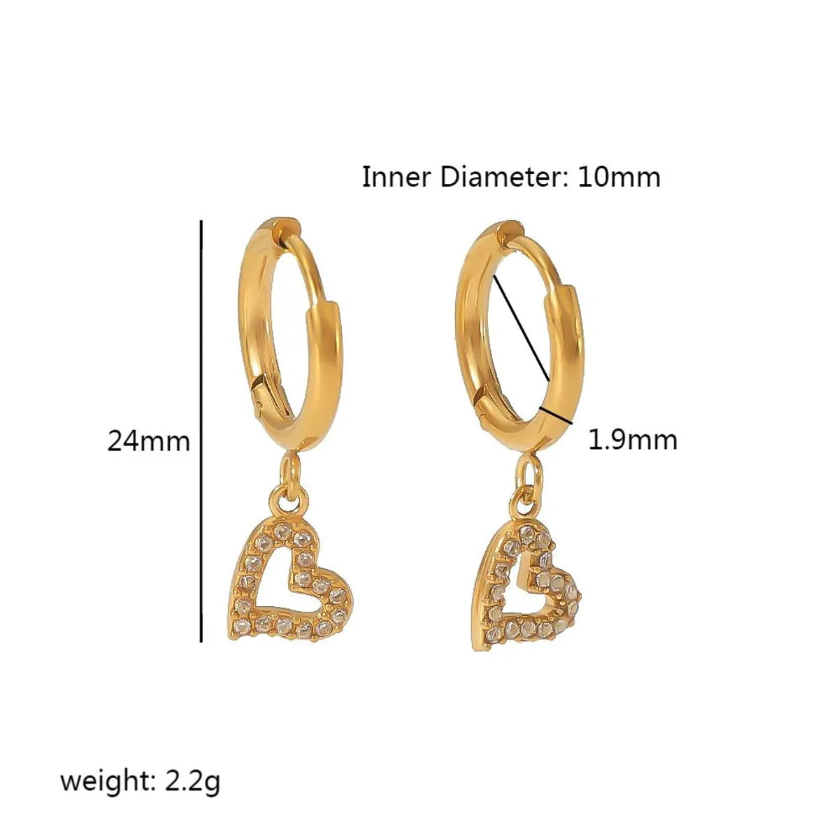 1 Pair Streetwear Hexagram Heart Shape Eye Polishing Plating Inlay Stainless Steel Zircon 18k Gold Plated Drop Earrings