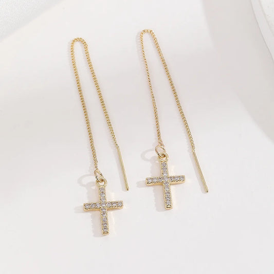 1 Pair Streetwear Korean Style Cross Plating Inlay Copper Zircon 14k Gold Plated Ear Line