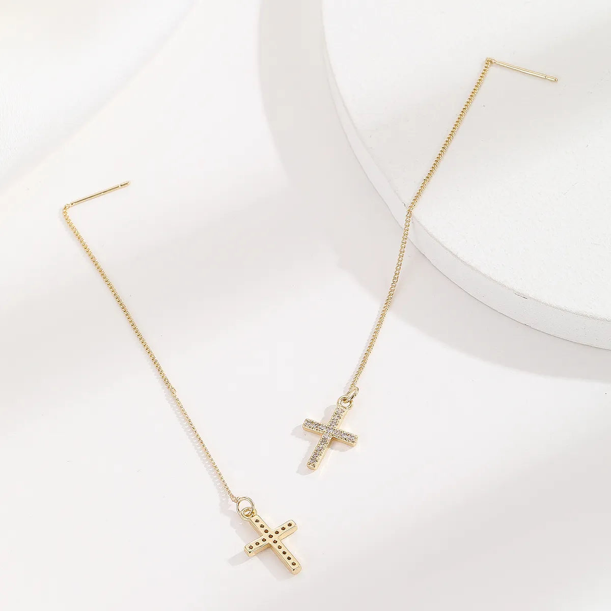 1 Pair Streetwear Korean Style Cross Plating Inlay Copper Zircon 14k Gold Plated Ear Line