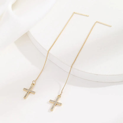 1 Pair Streetwear Korean Style Cross Plating Inlay Copper Zircon 14k Gold Plated Ear Line