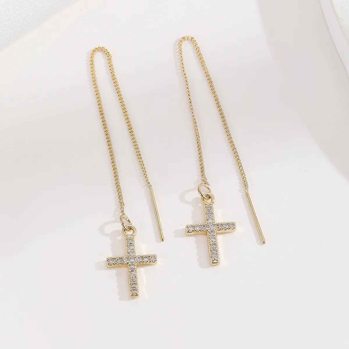 1 Pair Streetwear Korean Style Cross Plating Inlay Copper Zircon 14k Gold Plated Ear Line