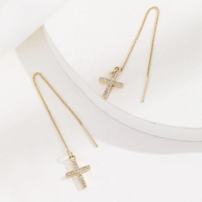 1 Pair Streetwear Korean Style Cross Plating Inlay Copper Zircon 14k Gold Plated Ear Line