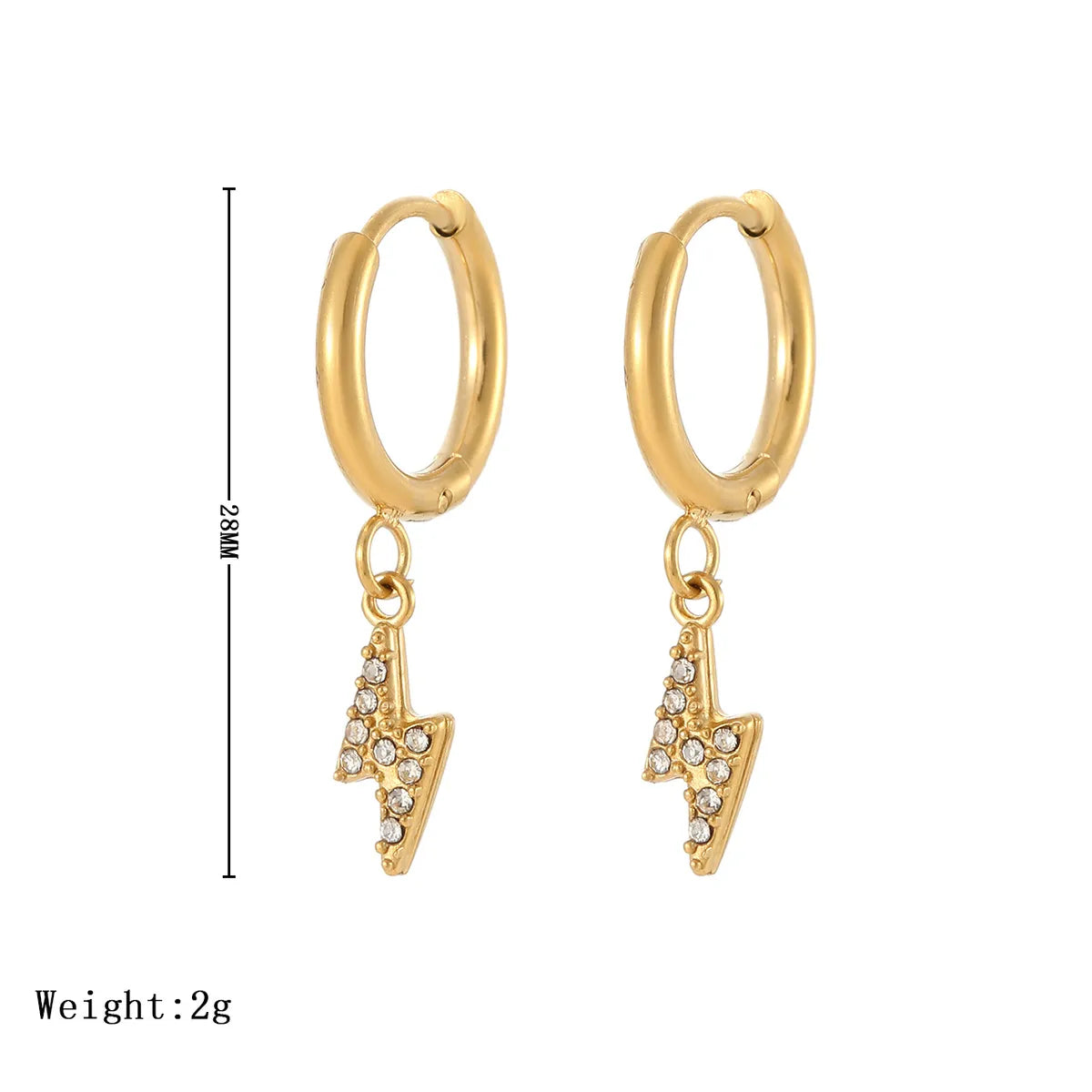 1 Pair Streetwear Lightning Plating Inlay Stainless Steel Zircon White Gold Plated Gold Plated Drop Earrings