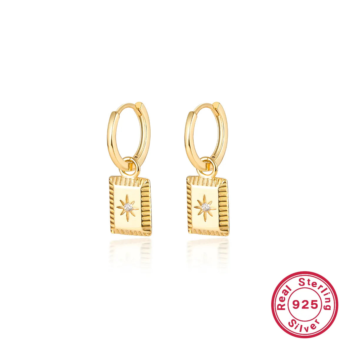 1 Pair Streetwear Rectangle Plating Inlay Sterling Silver Zircon 18k Gold Plated White Gold Plated Drop Earrings