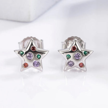 1 Pair Streetwear Round Star Moon Plating Inlay Sterling Silver Zircon White Gold Plated Ear Studs