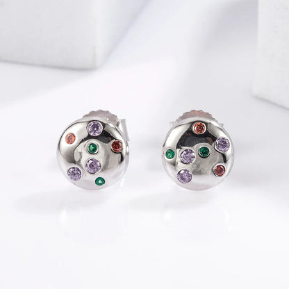 1 Pair Streetwear Round Star Moon Plating Inlay Sterling Silver Zircon White Gold Plated Ear Studs