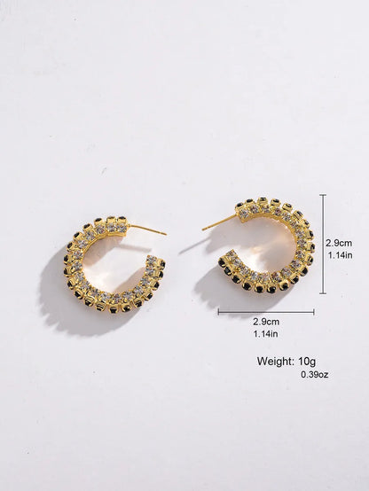 1 Pair Streetwear Shiny C Shape Plating Inlay Copper Zircon 18k Gold Plated Ear Studs