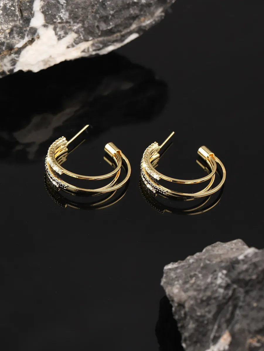 1 Pair Streetwear Shiny C Shape Plating Inlay Copper Zircon 18k Gold Plated Ear Studs