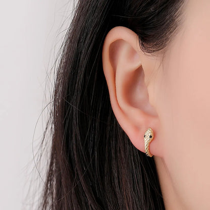 1 Pair Streetwear Snake Copper Inlay Zircon Earrings