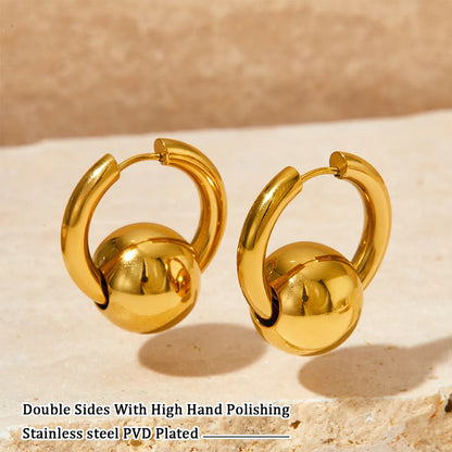 1 Pair Streetwear Solid Color Beaded Polishing Plating Stainless Steel 14k Gold Plated White Gold Plated Gold Plated Hoop Earrings