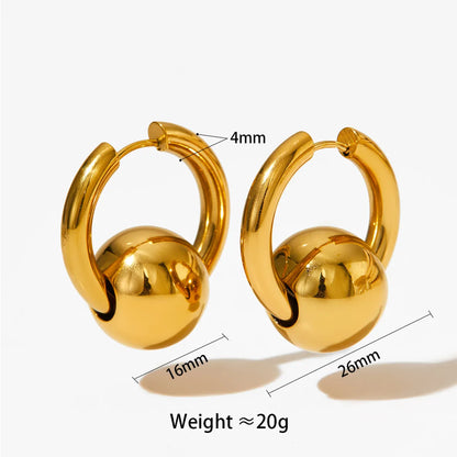 1 Pair Streetwear Solid Color Beaded Polishing Plating Stainless Steel 14k Gold Plated White Gold Plated Gold Plated Hoop Earrings