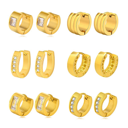 1 Pair Streetwear Solid Color Plating Inlay Stainless Steel Zircon Hoop Earrings