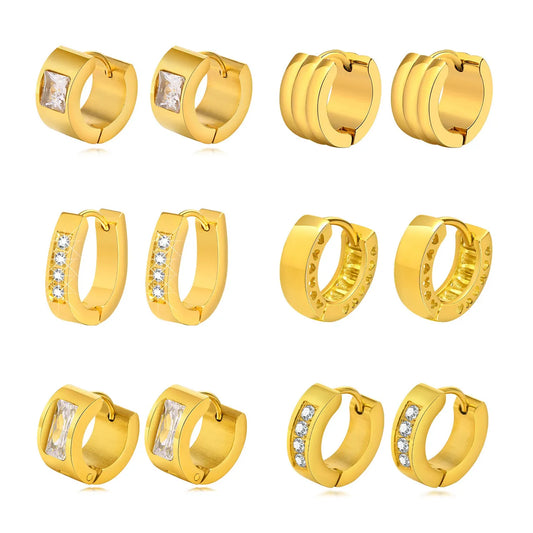 1 Pair Streetwear Solid Color Plating Inlay Stainless Steel Zircon Hoop Earrings