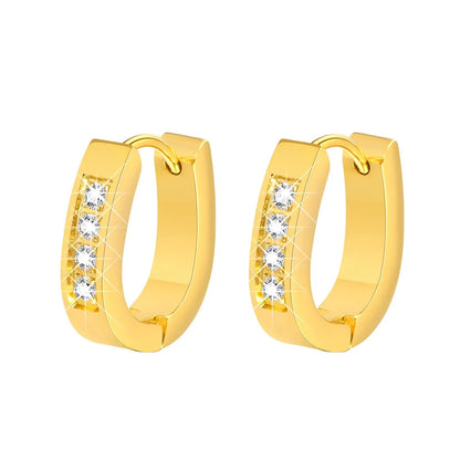 1 Pair Streetwear Solid Color Plating Inlay Stainless Steel Zircon Hoop Earrings