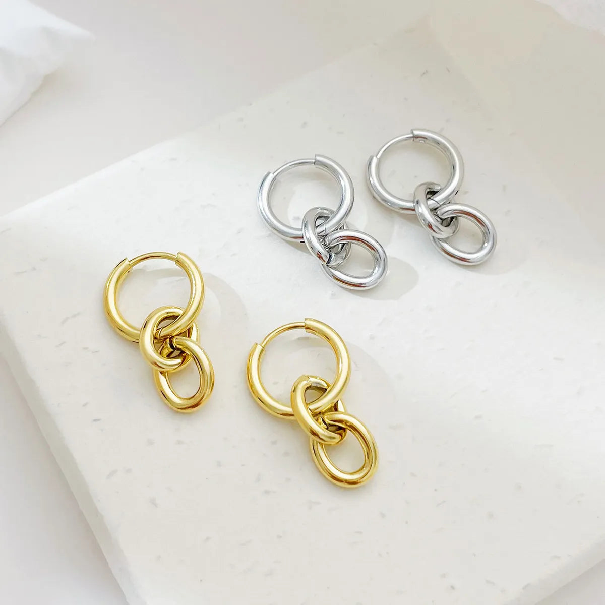 1 Pair Streetwear Solid Color Plating Stainless Steel White Gold Plated Gold Plated Drop Earrings