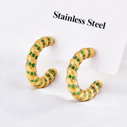 1 Pair Streetwear Spiral Stripe Plating Inlay Titanium Steel Zircon Ear Studs