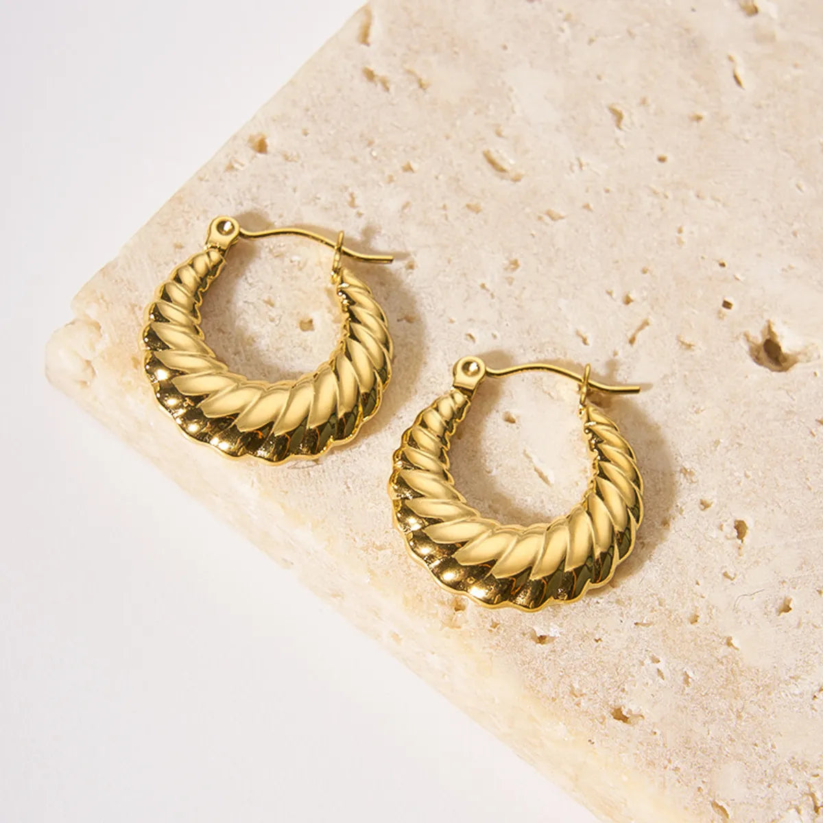 1 Pair Streetwear Spiral Stripe Plating Stainless Steel 18k Gold Plated Hoop Earrings