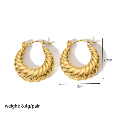 1 Pair Streetwear Spiral Stripe Plating Stainless Steel 18k Gold Plated Hoop Earrings