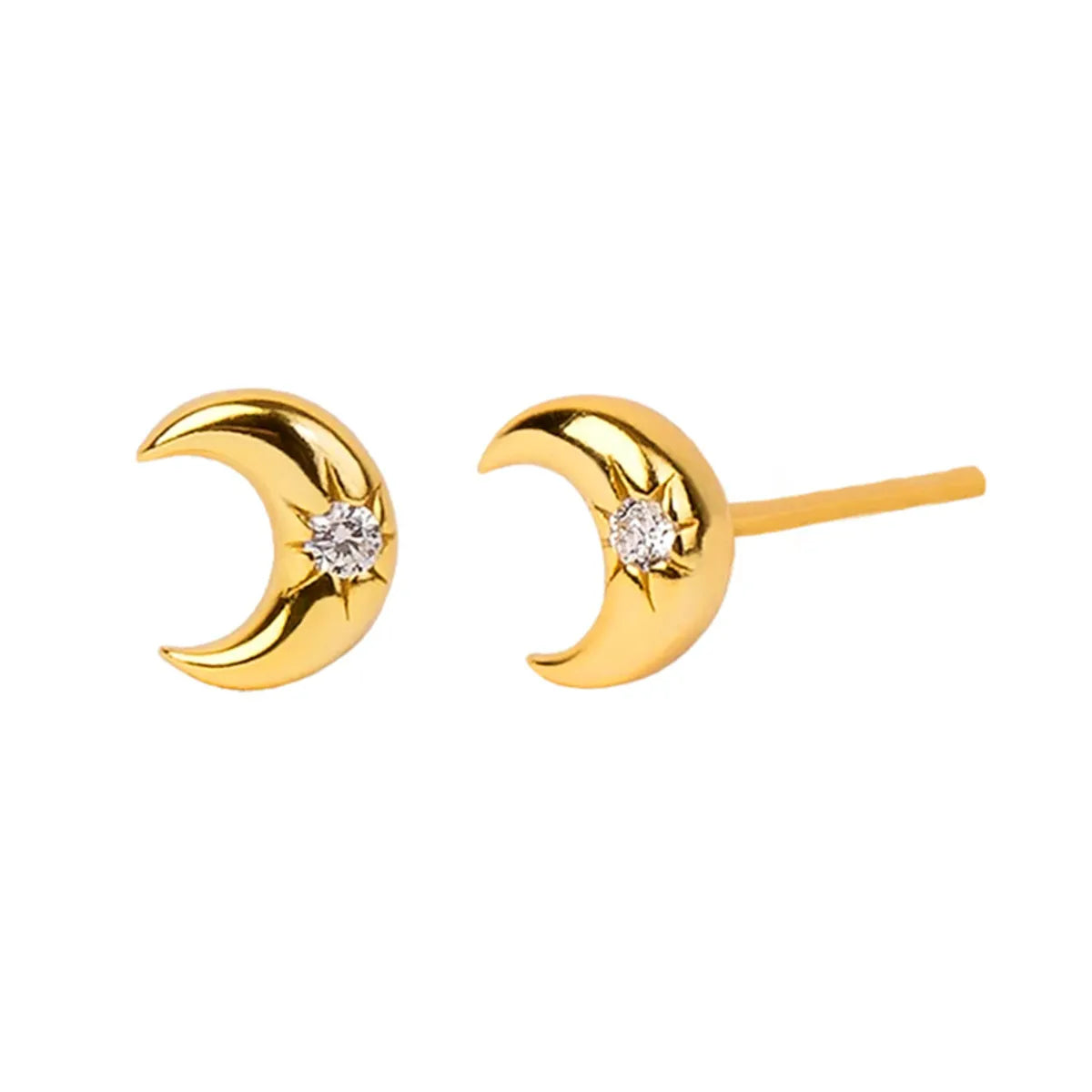 1 Pair Streetwear Star Moon Inlay Sterling Silver Copper Zircon Ear Studs