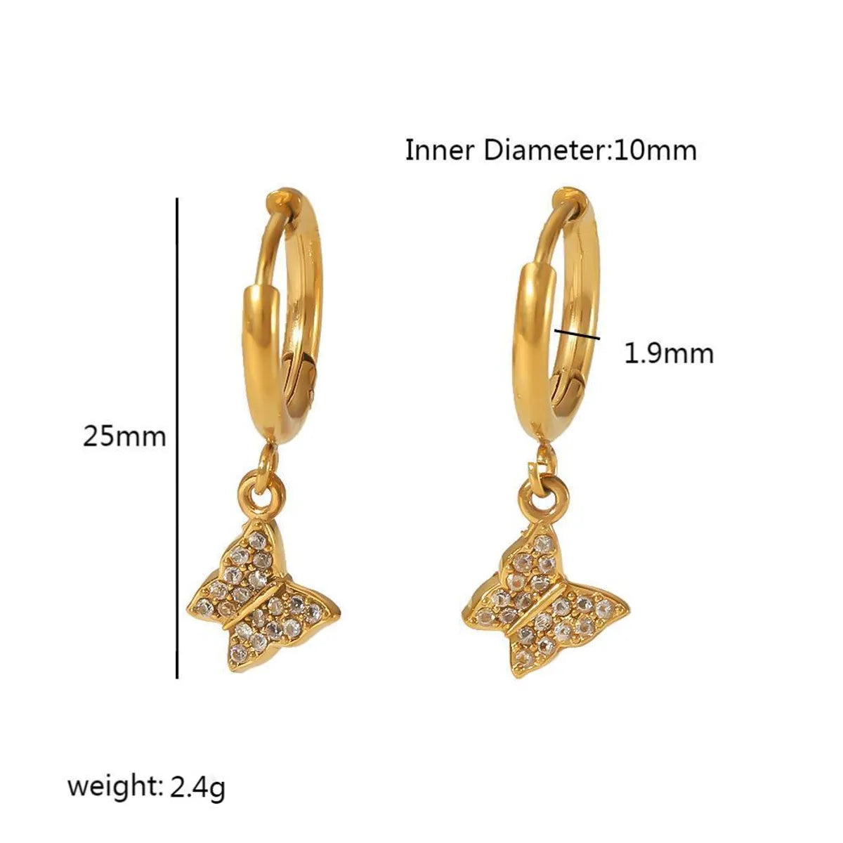 1 Pair Streetwear Star Snake Butterfly Polishing Plating Inlay Stainless Steel Zircon 18k Gold Plated Drop Earrings