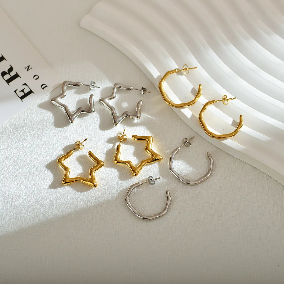 1 Pair Streetwear Star Stainless Steel Gold Plated Ear Studs